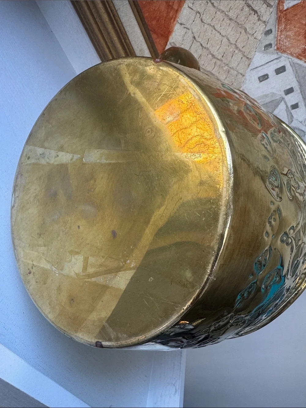 Decorative Gold Brass Kettle with Embossed Detail